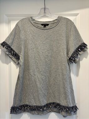 Banana Republic Gray Short Sleeve Tee with Fringe Trim